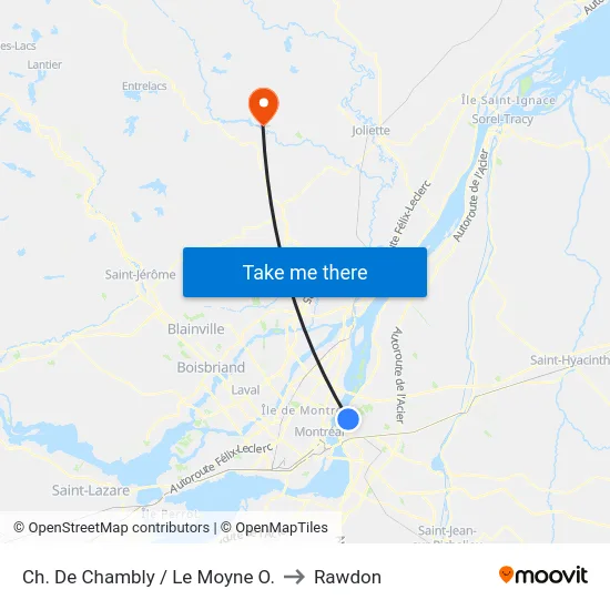 Ch. De Chambly / Le Moyne O. to Rawdon map
