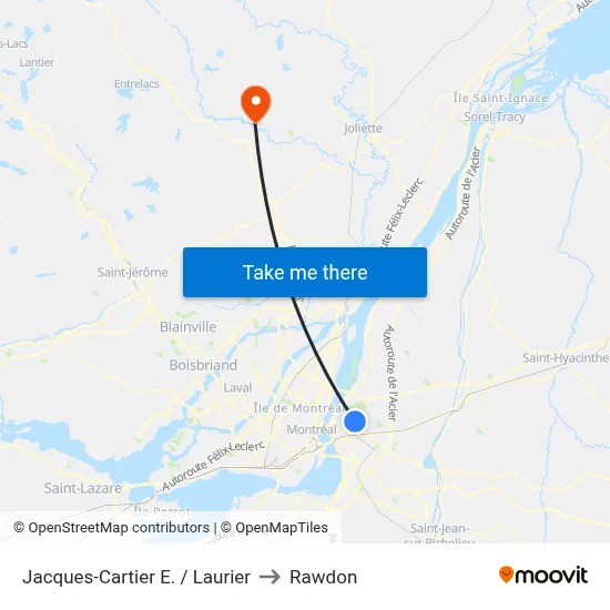 Jacques-Cartier E. / Laurier to Rawdon map