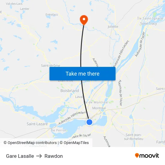 Gare Lasalle to Rawdon map