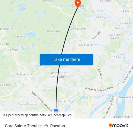 Gare Sainte-Thérèse to Rawdon map