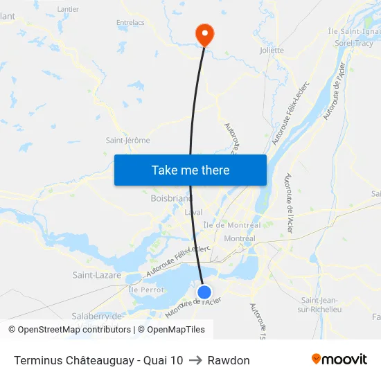 Terminus Châteauguay - Quai 10 to Rawdon map