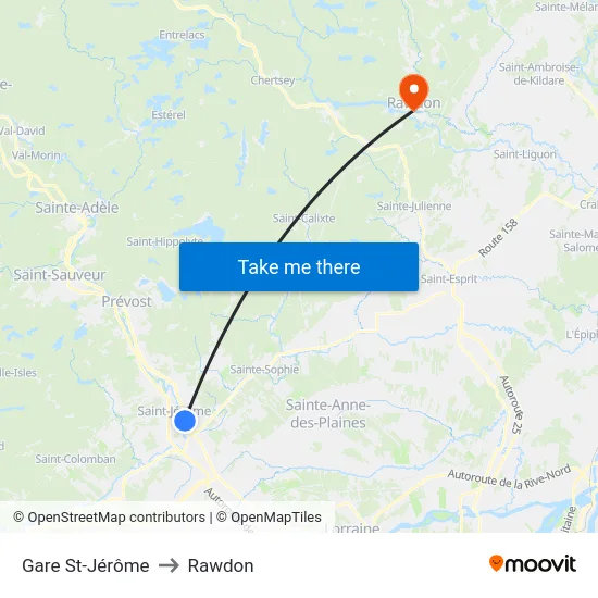 Gare St-Jérôme to Rawdon map
