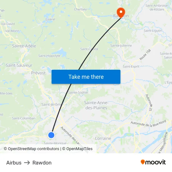 Airbus to Rawdon map