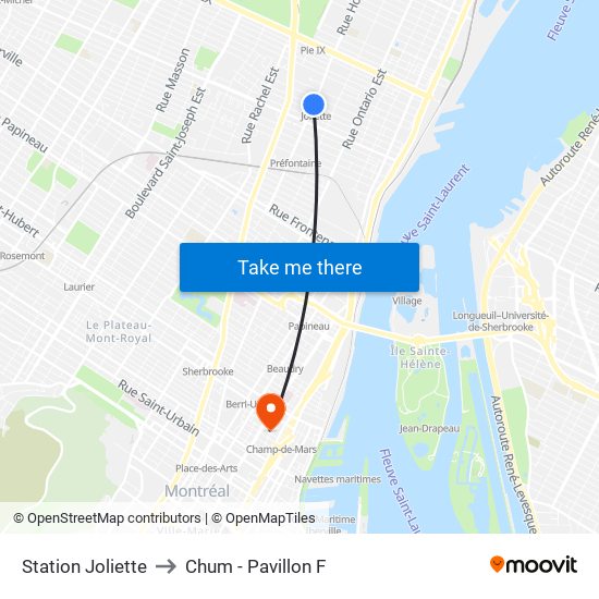 Station Joliette to Chum - Pavillon F map