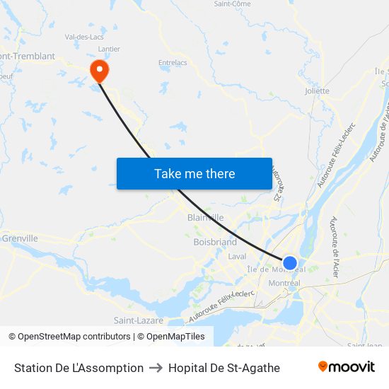 Station De L'Assomption to Hopital De St-Agathe map