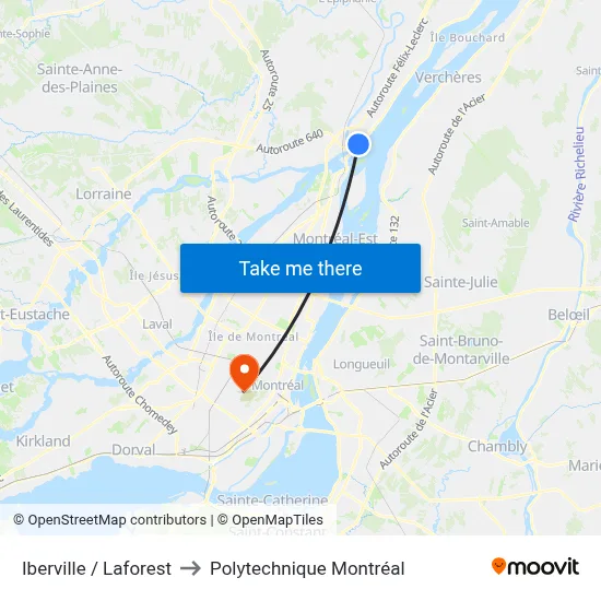 Iberville / Laforest to Polytechnique Montréal map