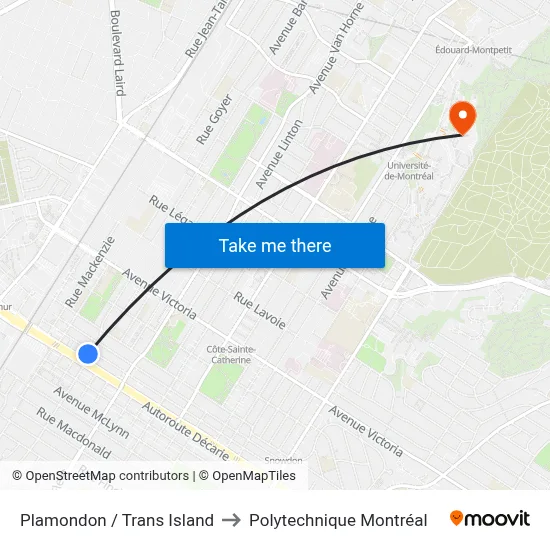 Plamondon / Trans Island to Polytechnique Montréal map