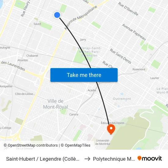 Saint-Hubert / Legendre (Collège Ahuntsic) to Polytechnique Montréal map