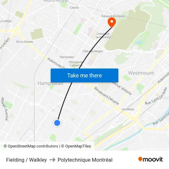 Fielding / Walkley to Polytechnique Montréal map