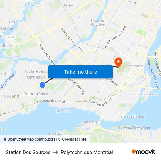 Station Des Sources to Polytechnique Montréal map