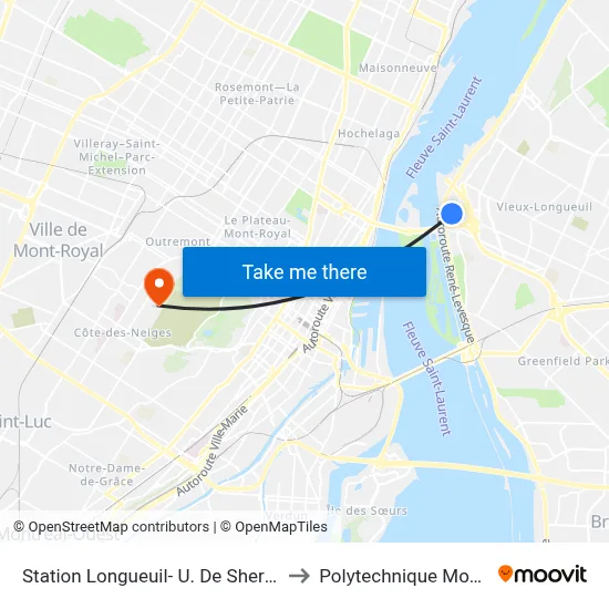 Station Longueuil- U. De Sherbrooke to Polytechnique Montréal map