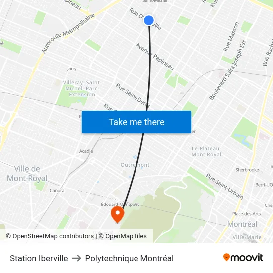 Station Iberville to Polytechnique Montréal map