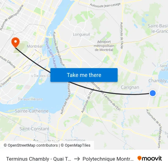 Terminus Chambly - Quai Taxi to Polytechnique Montréal map