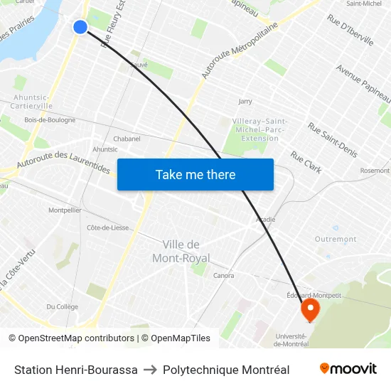 Station Henri-Bourassa to Polytechnique Montréal map