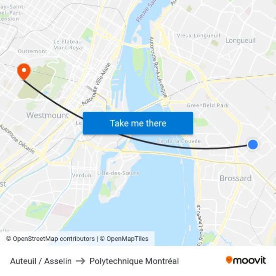 Auteuil / Asselin to Polytechnique Montréal map