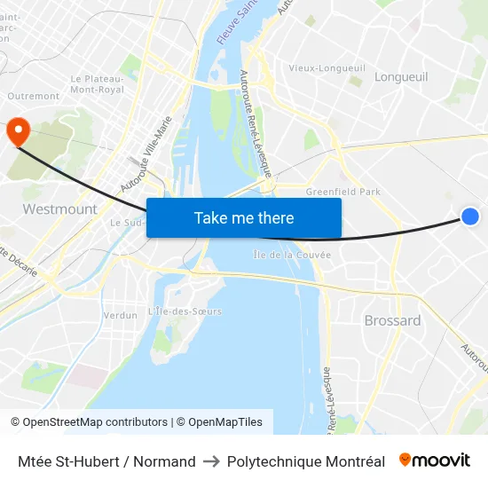 Mtée St-Hubert / Normand to Polytechnique Montréal map