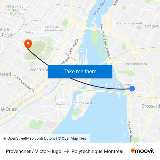 Provencher / Victor-Hugo to Polytechnique Montréal map