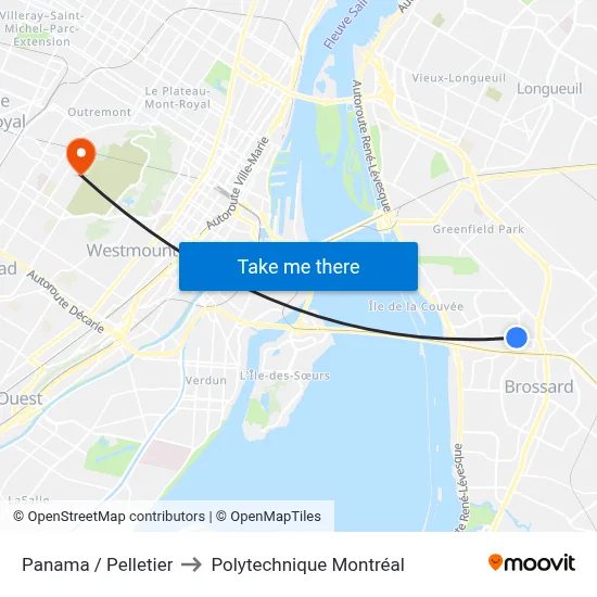Panama / Pelletier to Polytechnique Montréal map
