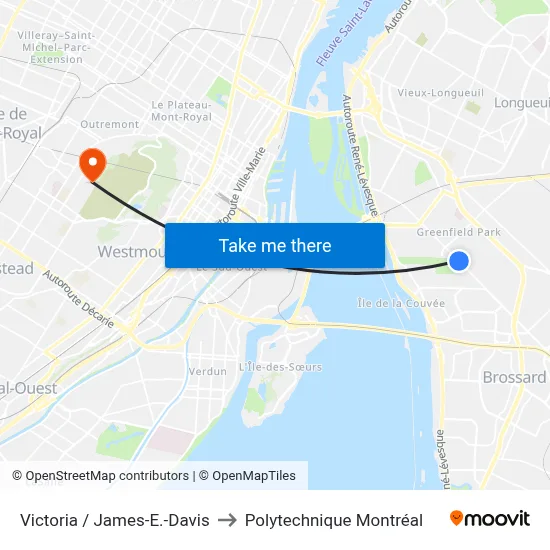 Victoria / James-E.-Davis to Polytechnique Montréal map