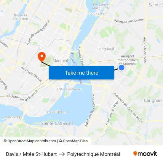 Davis / Mtée St-Hubert to Polytechnique Montréal map