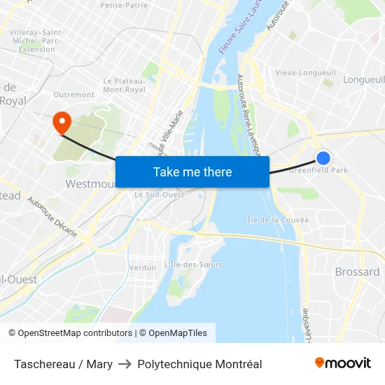 Taschereau / Mary to Polytechnique Montréal map
