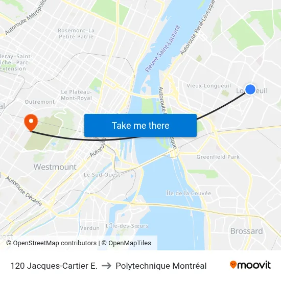 120 Jacques-Cartier E. to Polytechnique Montréal map