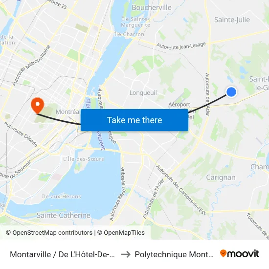 Montarville / De L'Hôtel-De-Ville to Polytechnique Montréal map