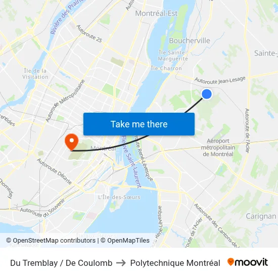 Du Tremblay / De Coulomb to Polytechnique Montréal map