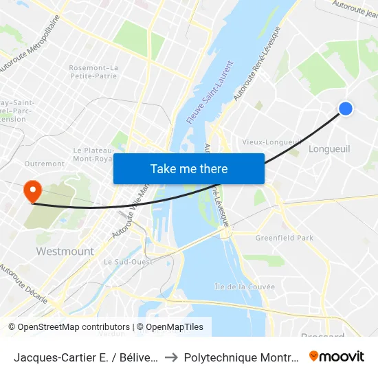 Jacques-Cartier E. / Béliveau to Polytechnique Montréal map