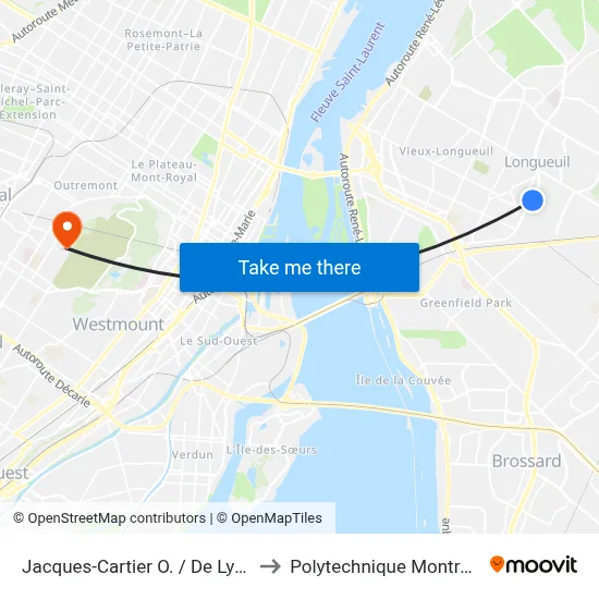 Jacques-Cartier O. / De Lyon to Polytechnique Montréal map