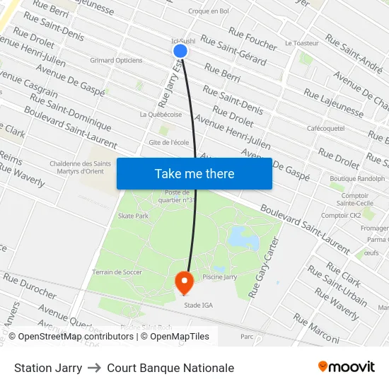 Station Jarry to Court Banque Nationale map