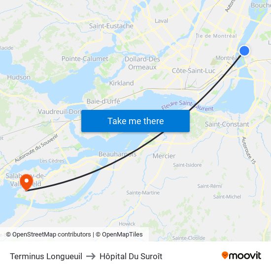 Terminus Longueuil to Hôpital Du Suroît map