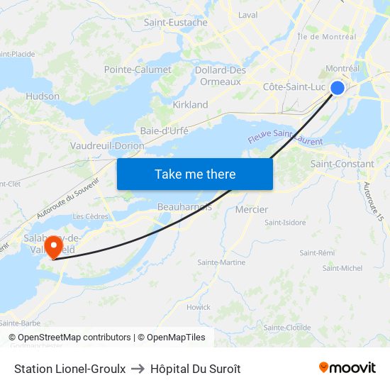 Station Lionel-Groulx to Hôpital Du Suroît map