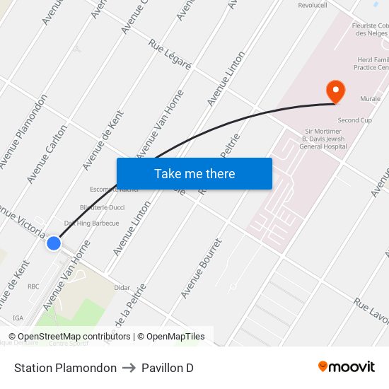 Station Plamondon to Pavillon D map