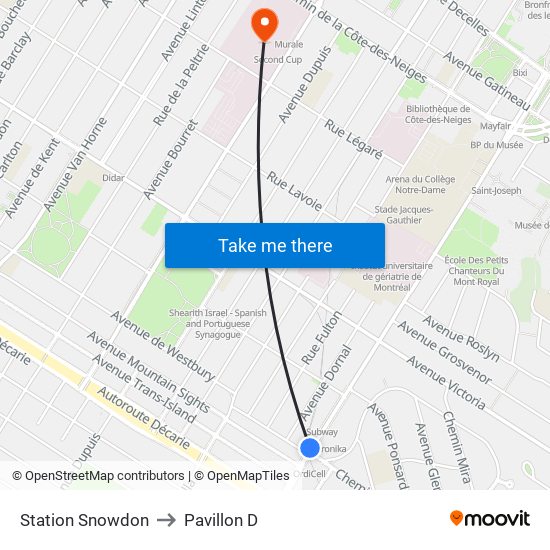 Station Snowdon to Pavillon D map