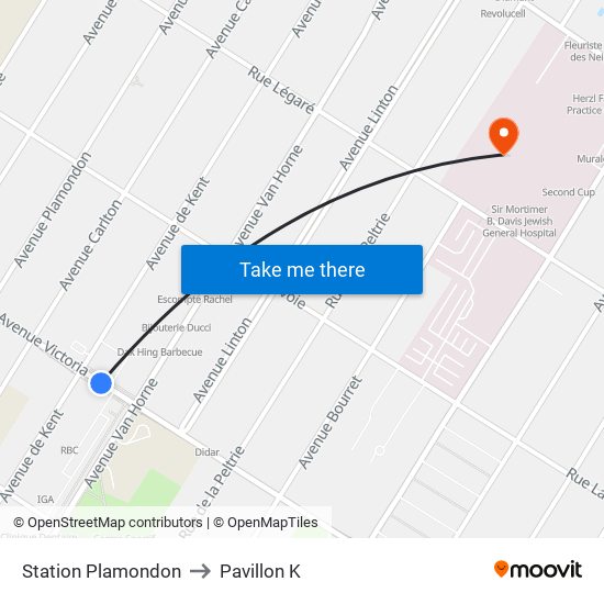 Station Plamondon to Pavillon K map