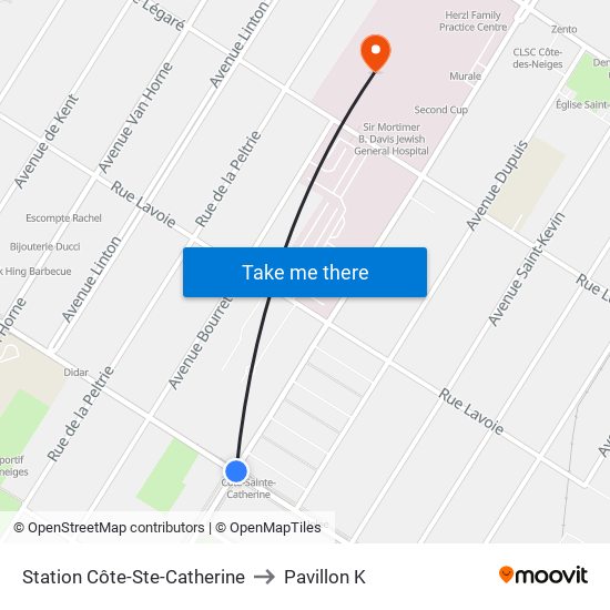 Station Côte-Ste-Catherine to Pavillon K map