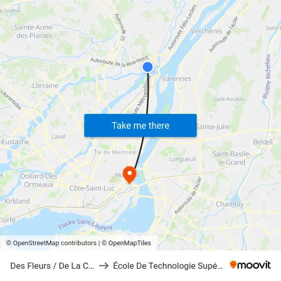 Des Fleurs / De La Chesnaye to École De Technologie Supérieure (Éts) map