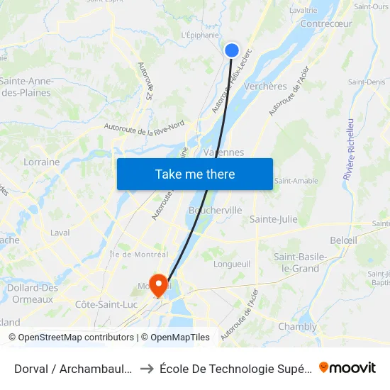 Dorval / Archambault (Cégep) to École De Technologie Supérieure (Éts) map