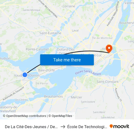 De La Cité-Des-Jeunes / Devant La Plaza Vaudreuil to École De Technologie Supérieure (Éts) map