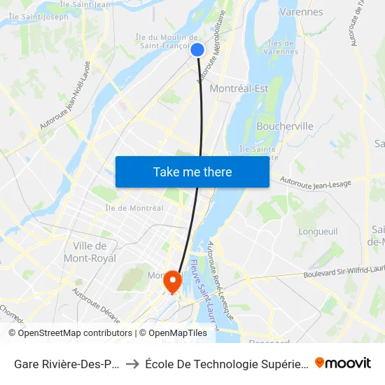 Gare Rivière-Des-Prairies to École De Technologie Supérieure (Éts) map