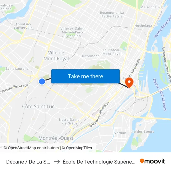 Décarie / De La Savane to École De Technologie Supérieure (Éts) map