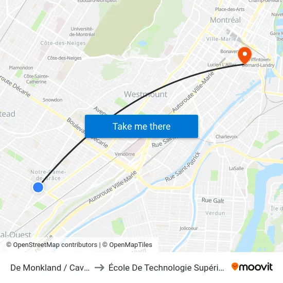 De Monkland / Cavendish to École De Technologie Supérieure (Éts) map