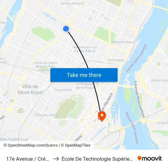 17e Avenue / Crémazie to École De Technologie Supérieure (Éts) map