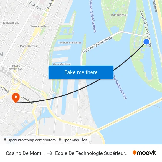 Casino De Montréal to École De Technologie Supérieure (Éts) map