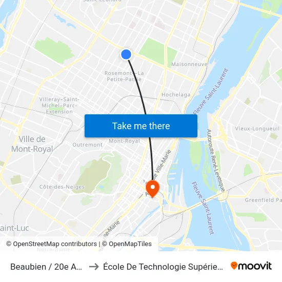 Beaubien / 20e Avenue to École De Technologie Supérieure (Éts) map