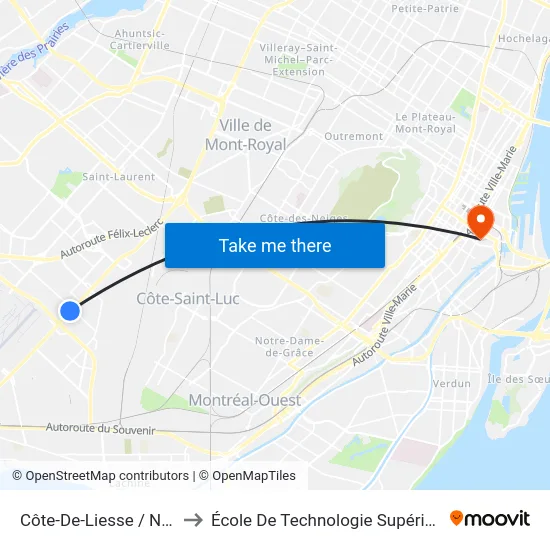 Côte-De-Liesse / No 8305 to École De Technologie Supérieure (Éts) map