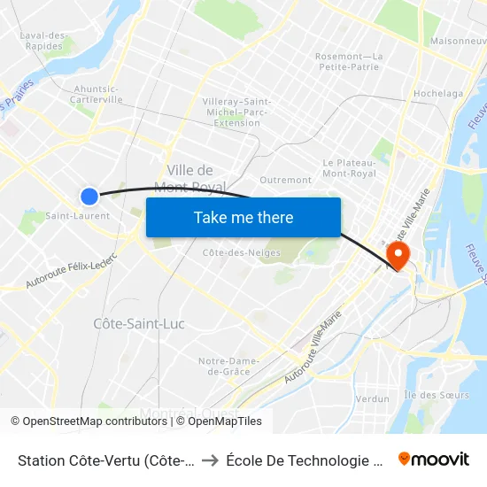 Station Côte-Vertu (Côte-Vertu / Décarie) to École De Technologie Supérieure (Éts) map