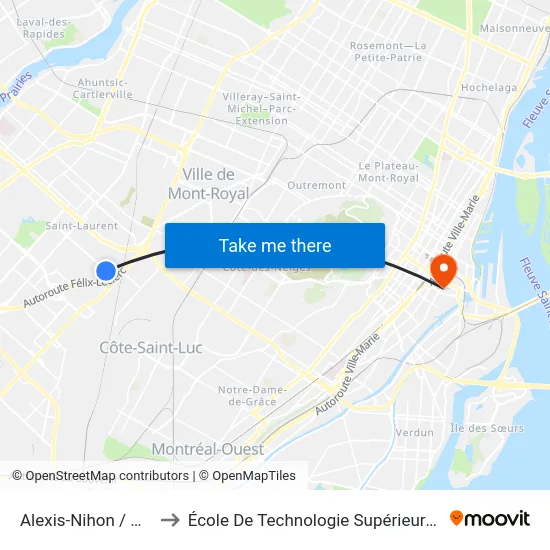 Alexis-Nihon / Ward to École De Technologie Supérieure (Éts) map