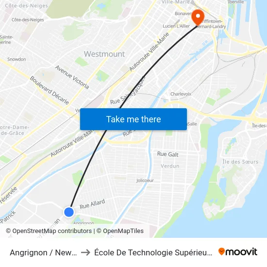 Angrignon / Newman to École De Technologie Supérieure (Éts) map